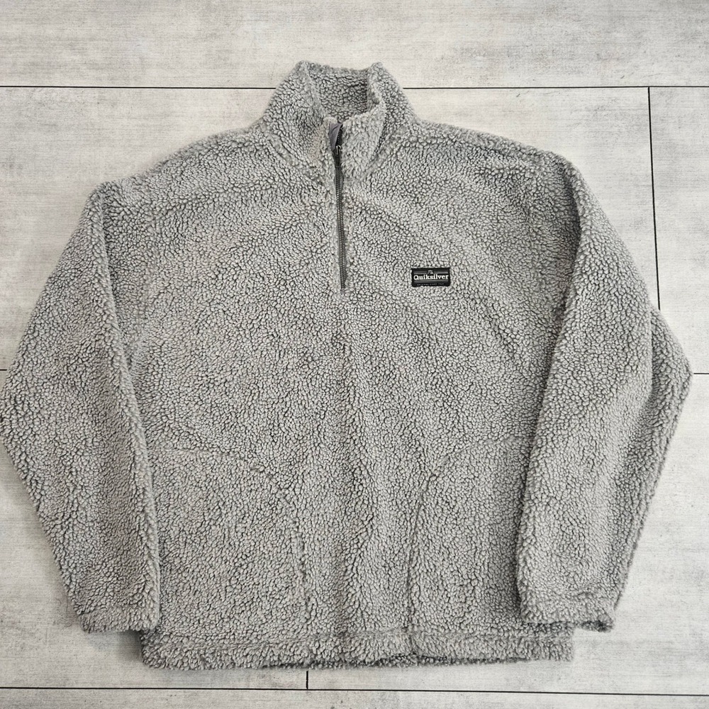 Quiksilver Bogong Mens Grey Sherpa‎ Fleece Quarter Zip Pullover Sweater Large